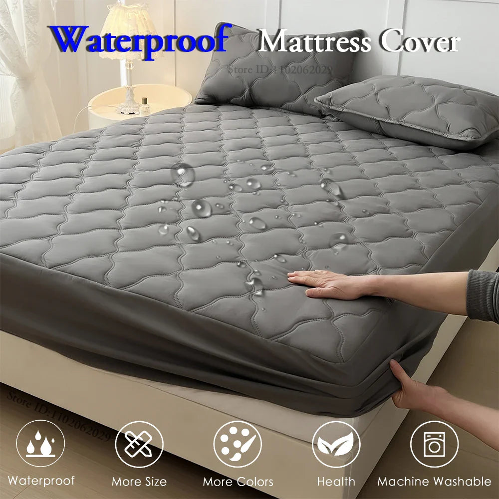 Waterproof Mattress Protector – Fitted Bed Cover for Single, Double, Queen & King Size Beds, Gray & White