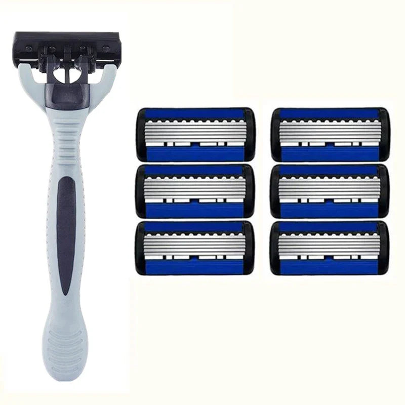 Men’s 6-Layer Stainless Steel Shaver – Classic Detachable & Reusable Razor Blade
