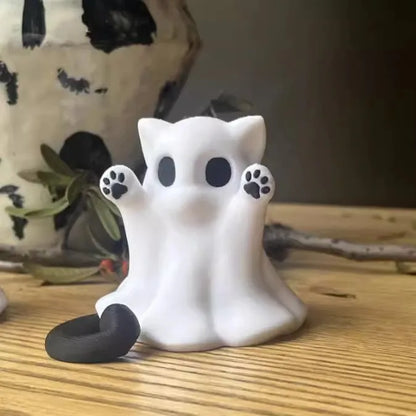Mini Cat Ghost Ornament — Cute Halloween Desktop Decor & Spooky Collectible Figurine for Home, Office, or Gift