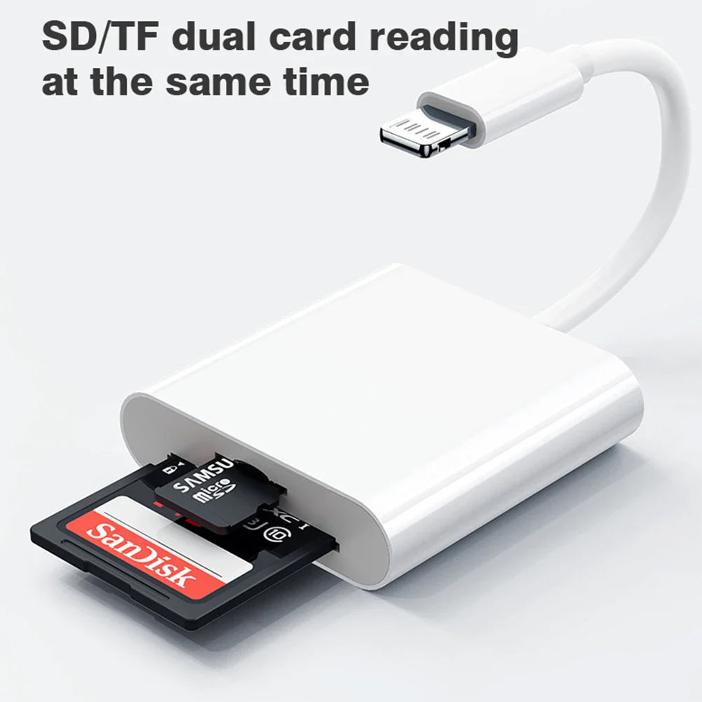 2-in-1 Lightning to SD/TF Card Reader – OTG Flash Adapter for iPhone 14/13/12 Pro Max & iPad, USB 3.0 Memory Card Adapter