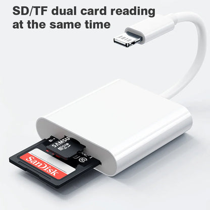 2-in-1 Lightning to SD/TF Card Reader – OTG Flash Adapter for iPhone 14/13/12 Pro Max & iPad, USB 3.0 Memory Card Adapter