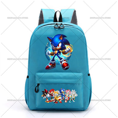 Cartoon Sonic Backpack — School Bag for Kids & Teens Featuring Amy, Rose & Shadow Characters, Perfect Gift for Boys