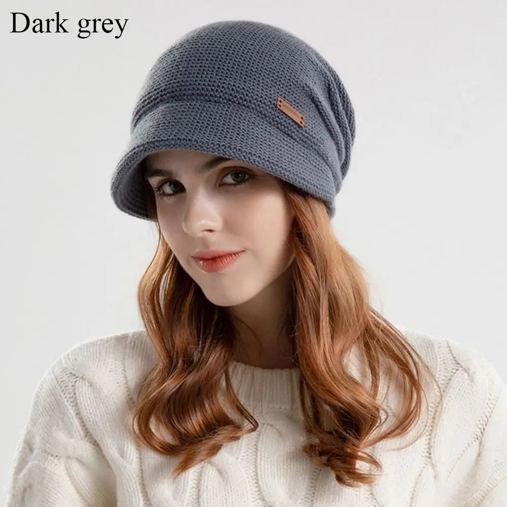 Autumn Winter Soft Plush Knitted Hat - Warm Thickened Fleece Lined Beanie for Women and Girls, Windproof Short Brim Casual Outdoor Bonnet