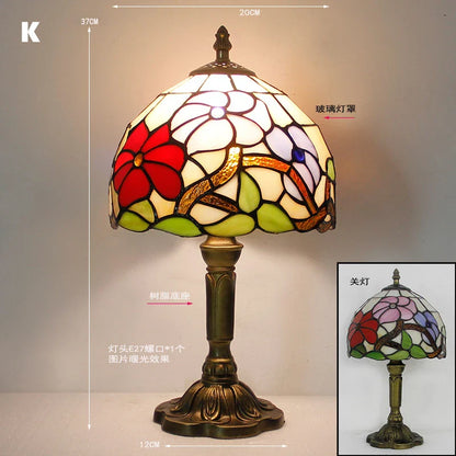 Retro Stained Glass Table Lamp – Colorful E27 Art Lampshade, Mediterranean Baroque Style Bedside Bedroom Décor Light