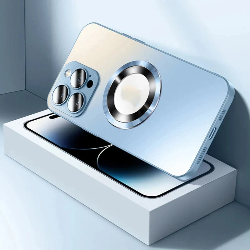 Tempered Glass Matte MagSafe Case — Shockproof Magnetic Wireless Charging Cover for iPhone 14–16 Pro Max