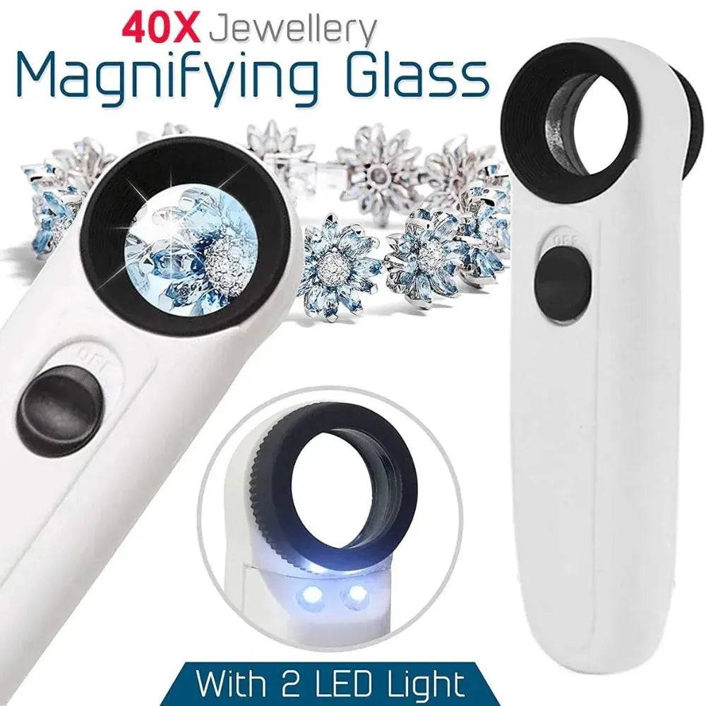 40X Handheld Magnifier with LED Lights: HD Magnifying Glass for Jewelry Identification, Diamond, and Jade Mirror