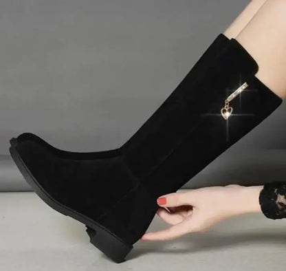 2025 Women’s Plush Snow Boots – Casual Flat Cotton Thigh-High Winter Shoes with Side Zipper