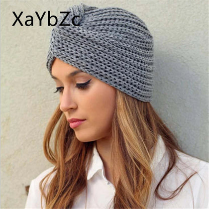 Women's Knitted Turban Hat - Bohemian Cashmere Cross Wrap Indian Wool Bonnet Cap