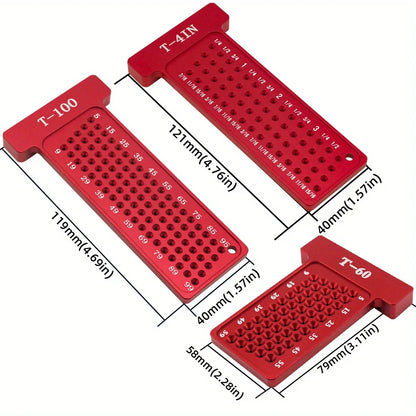 Woodworking Scribe T-Square Ruler – Metric/Inch Aluminum Line Drawing Gauge, Right Angle Protractor for Carpenter Layout