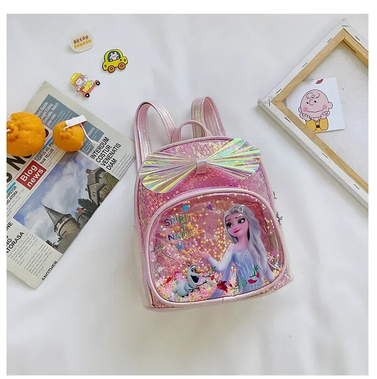 Disney Frozen Elsa & Anna Sequins Backpack - Fashion Glitter PU Leather School Bag for Girls, Kawaii Travel Backpack & Christmas Gift