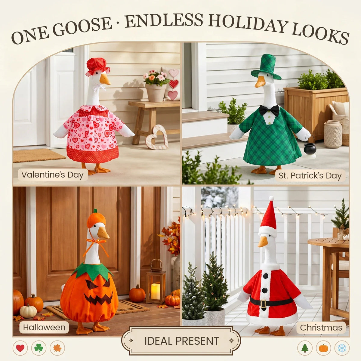 23-Inch Porch Goose Outfit - Seasonal Skirt, Hat & Clothes for Lawn Goose Statue Decoration