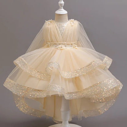 Girls Sequin Sleeveless Party Dress - Kids Wedding, Birthday and Performance Costume Dress