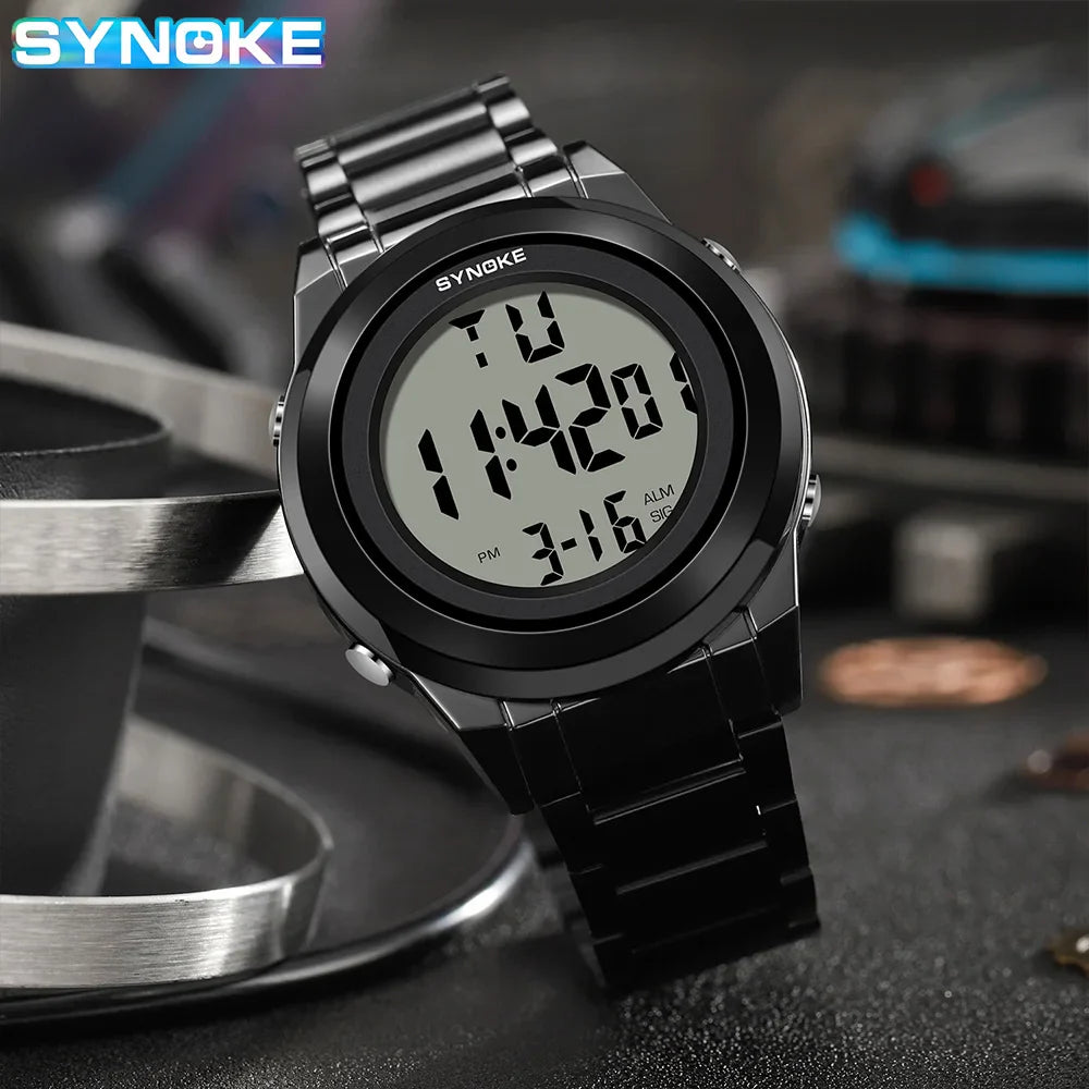 Men's Top Luxury Sports Watch – Stainless Steel Strap, Waterproof Digital Wristwatch with Backlight & Alarm