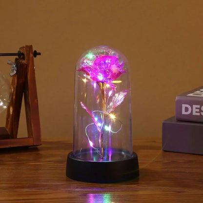 Valentine's Day Eternal Rose LED Light – Foil Flower in Glass Cover, Romantic Gift for Girlfriend, Mother's Day & Wedding Bridesmaid Favor