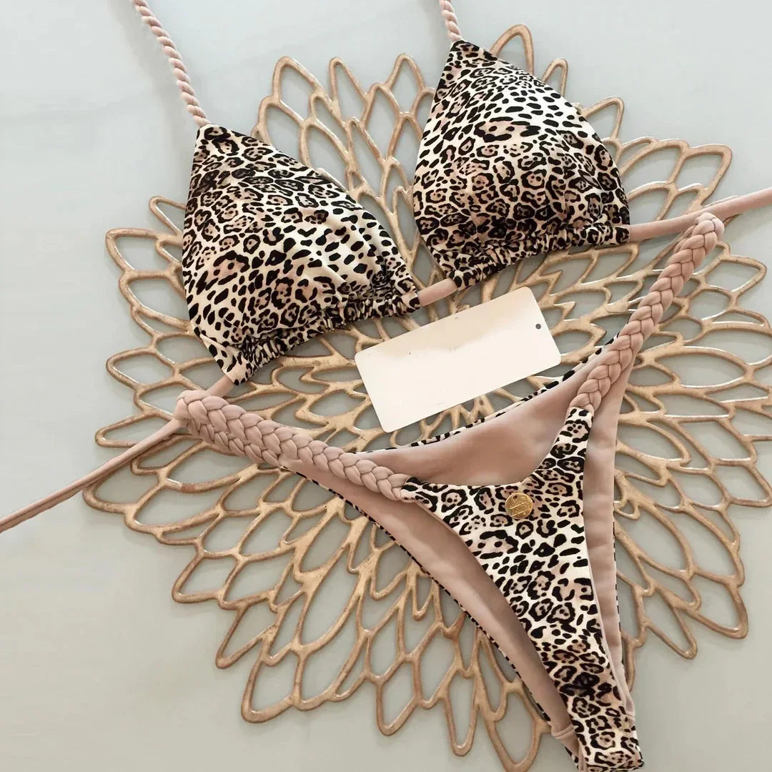 Women’s Leopard Print Bikini Set – Sexy Swimwear for Beach Vacation, Thong Bathing Suit & Summer Beachwear