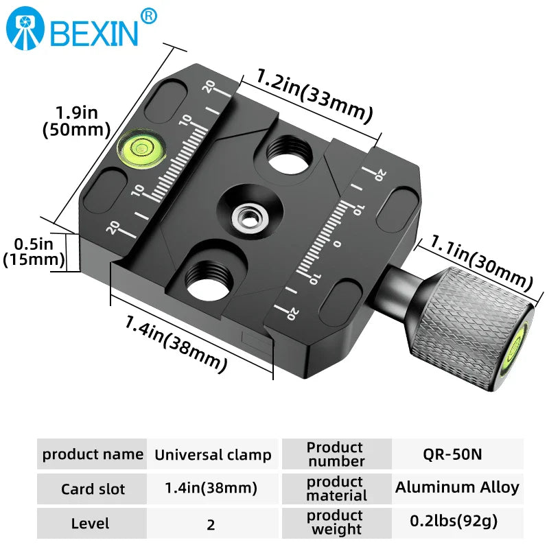 BEXIN Aluminum Arca-Swiss Quick Release Clamp – 50/70/90/110mm Tripod Ball Head Mount for Camera & Monopod Support