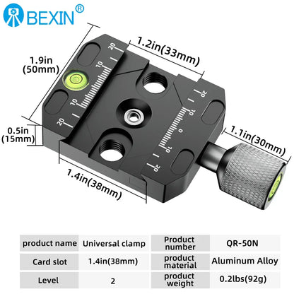 BEXIN Aluminum Arca-Swiss Quick Release Clamp – 50/70/90/110mm Tripod Ball Head Mount for Camera & Monopod Support