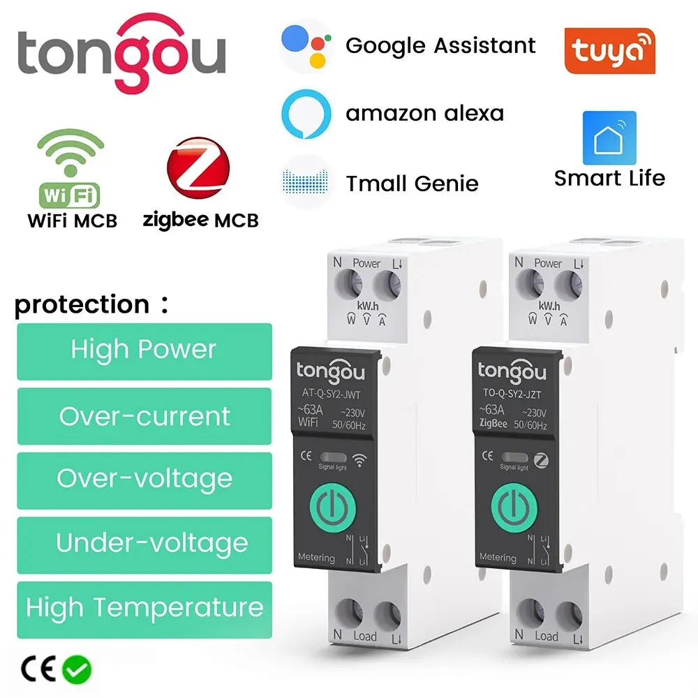 TUYA WiFi/ZigBee Smart Circuit Breaker – MCB with Over Current & Under Voltage Protection, Power Metering, 1-63A Remote Control Switch