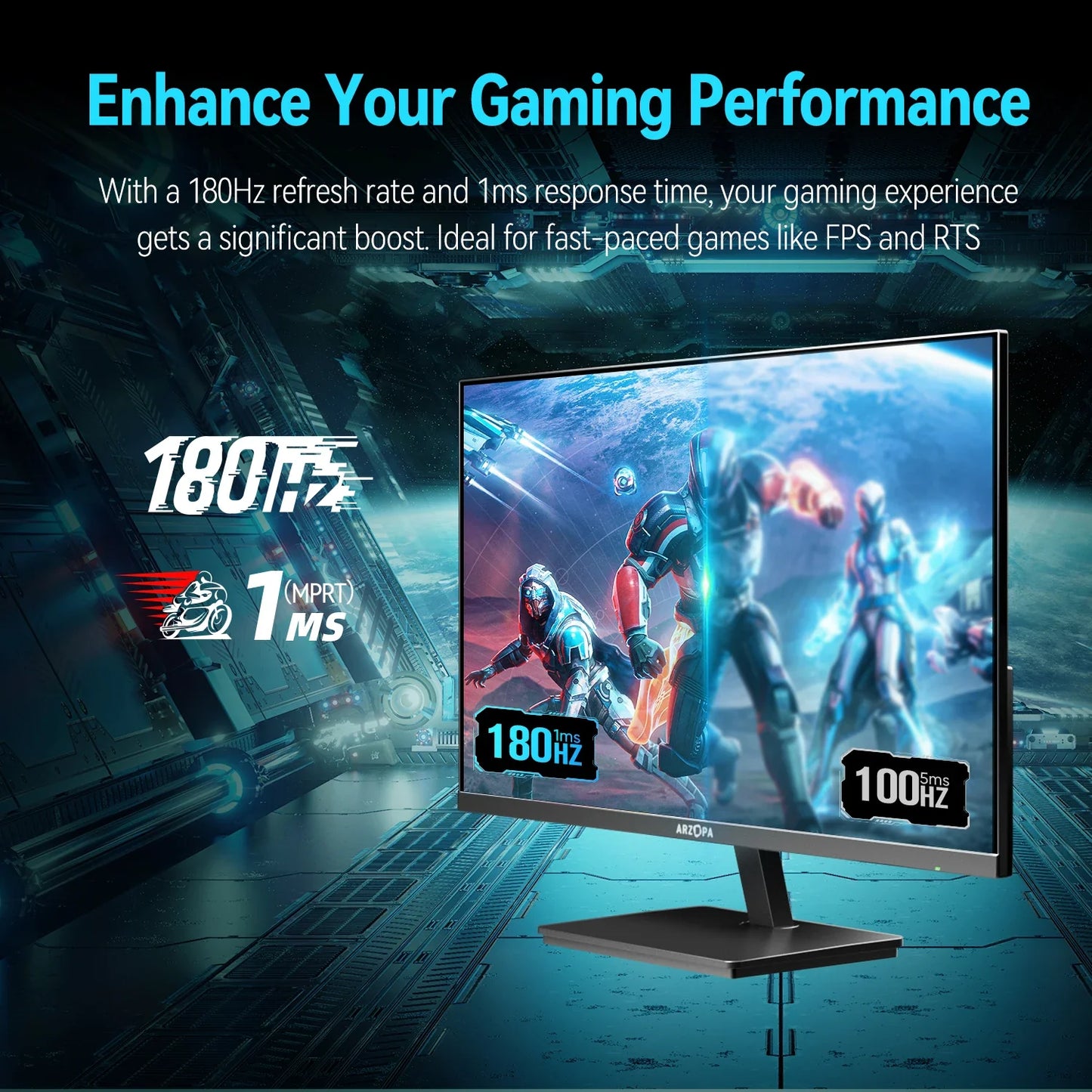 ARZOPA 27-Inch QHD Gaming Monitor — 180Hz Fast IPS, 1ms Response, FreeSync PC Monitor M1RC