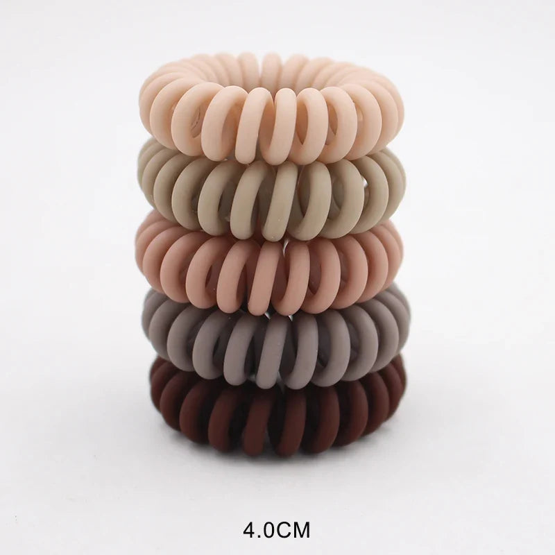 5Pcs Matte Spiral Hair Bands - Fashion Telephone Wire Elastic Hair Ties Stretchable Cord Rubber Bands for Women & Girls