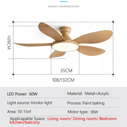 52-inch Modern LED Ceiling Fan — 60W Low Floor DC Motor, 35W Light, Remote Control, 110-220V