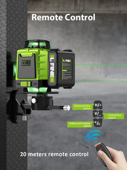 LFINE 3D/4D Laser Level — 12/16 Line Horizontal & Vertical Self-Leveling 360° Laser with Remote Control (8 Lines)