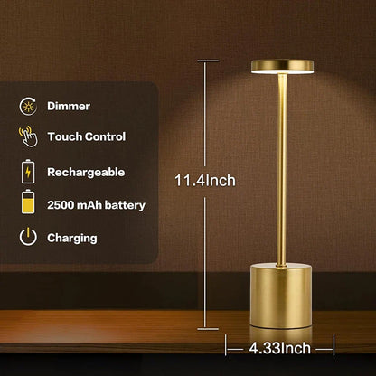 Classic USB Rechargeable Table Lamp – Stepless Dimming Touch Desk Lamp with 3 Colors for Bedside, Hotel & Bar Decoration