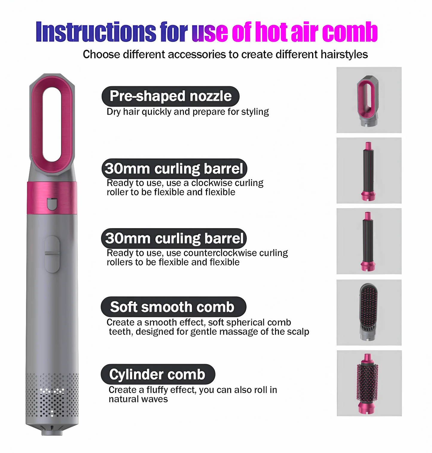 5-in-1 Hair Dryer Multi Styler – Curling Iron, Hair Straightener, Hair Brush & Dryer All-in-One Tool
