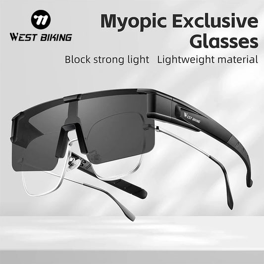 WEST BIKING Large Frame Cycling Glasses — Polarized Photochromic Sunglasses Fit Over Myopic Goggles