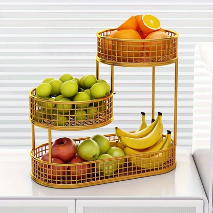 Stainless Steel Multi-Layer Round Fruit Basket – Elegant Metal Storage & Display Rack for Kitchen, Dining & Living Room