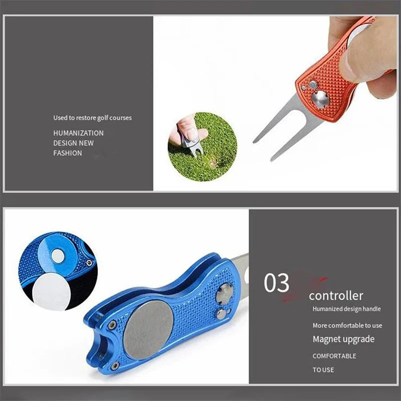 Foldable Golf Divot Repair Tool — Golf Ball Pitch Groove Cleaner & Putting Green Training Aid Accessory