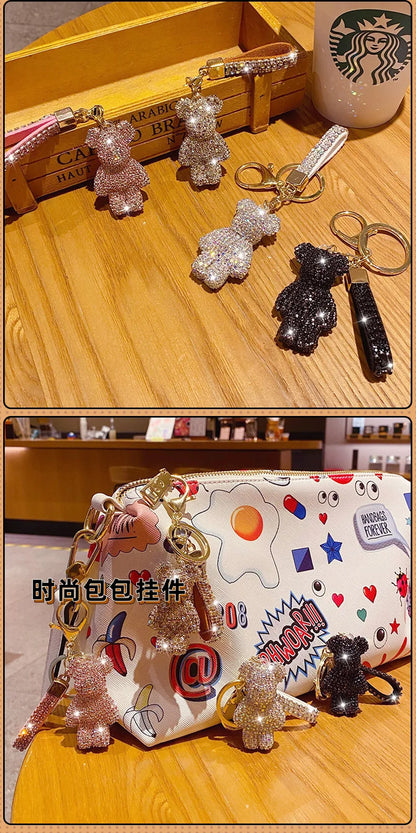 Cute Rhinestone Bear Tassel Keychain — Couple Bag & Car Key Ring Pendant for Girls/Students