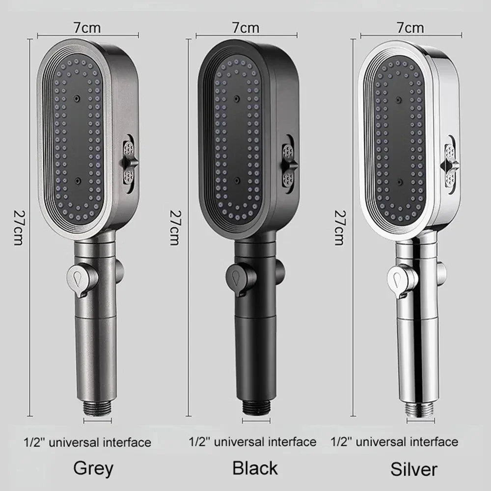 New High Pressure Shower Head Set – 3 Modes Adjustable Spray with Massage Brush, Filter & Rain Shower Hose for Bathroom