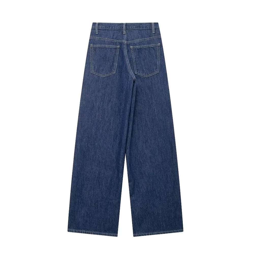 TRAF Women’s Basic Hundred Jeans — High Waist Asymmetric Wide-Leg Trousers, Casual Straight-Leg Fashion Jeans