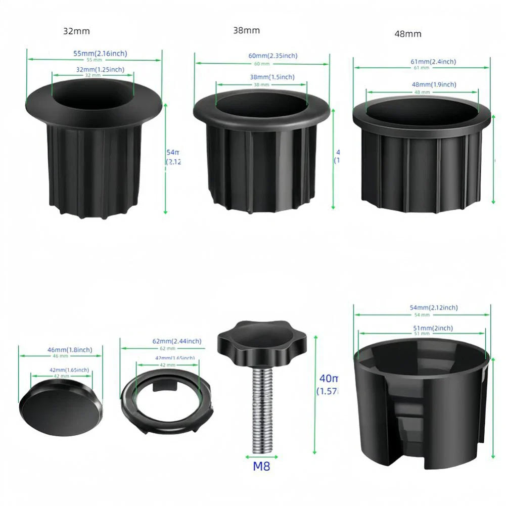 Umbrella Base Bracket Accessories Kit – Plastic Pipe Sleeve, M8 Threaded Bolt, Star Handle Clamping Screws for Sun Umbrella Fixing