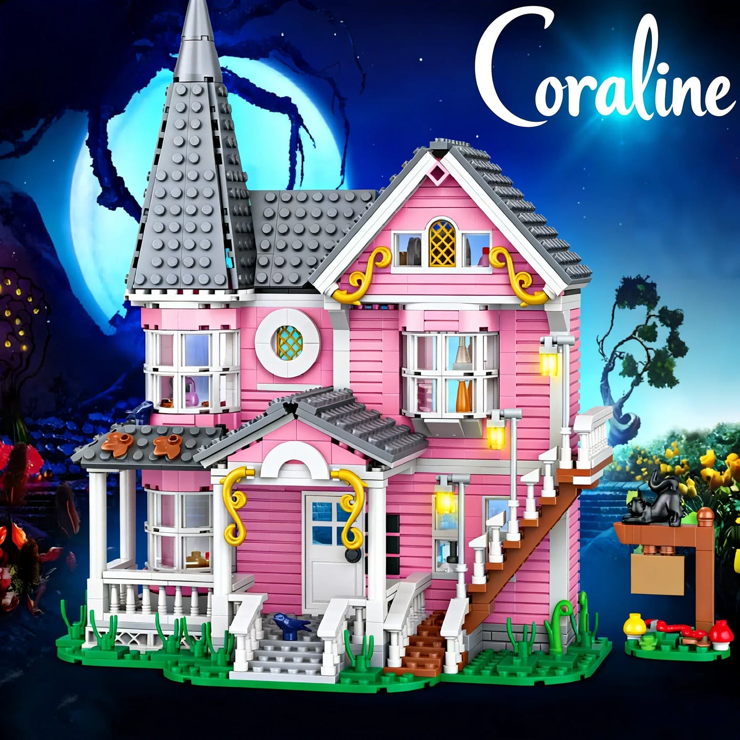 Pink Palace Building Blocks Set - Fantasy Haunted House Display Model for Movie Fans & Collectors