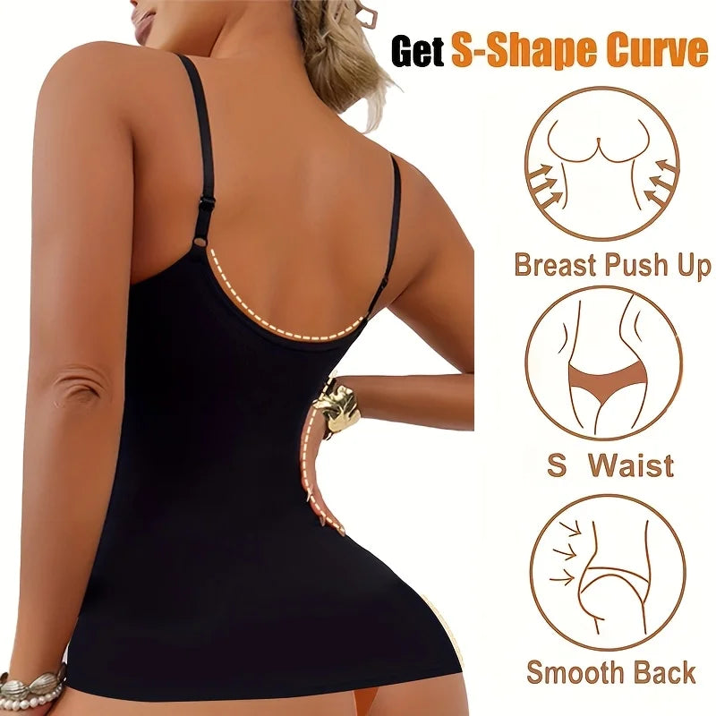 Women’s Camisole Shapewear Tank Top with Built-In Bra – Breathable Tummy Control Slimming Body Shaper Vest Corset Cami