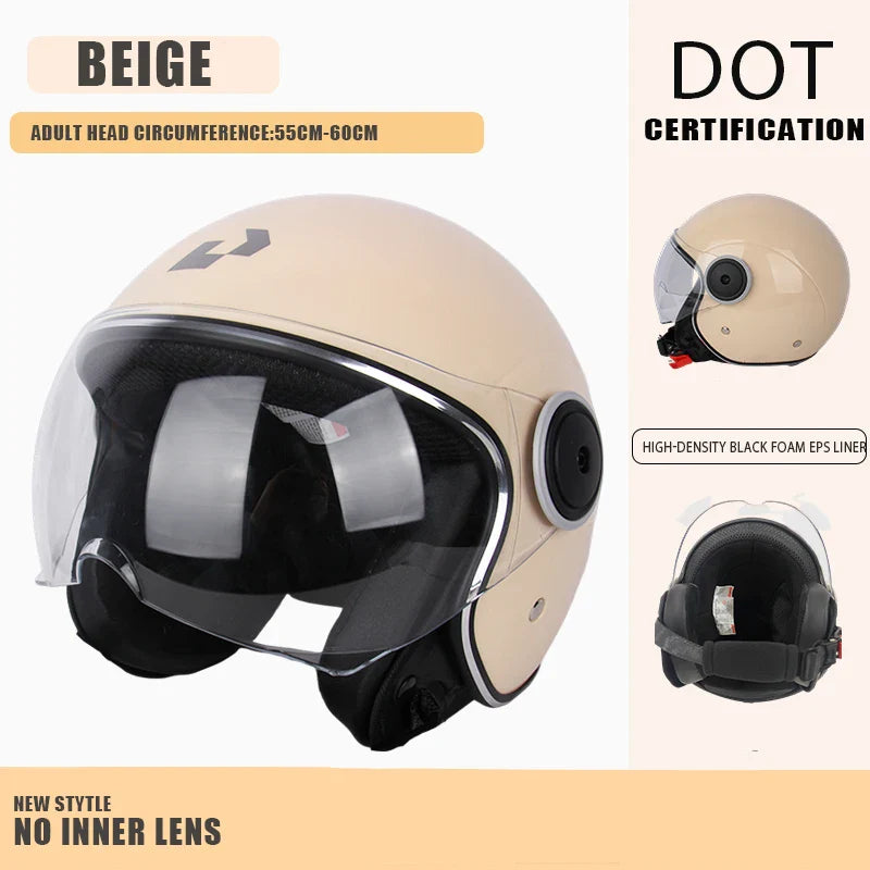 DOT Certified Vintage Open Face Motorcycle Helmet – Retro 3/4 Cruise Casco Casque Moto for Men & Women
