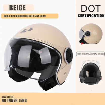 DOT Certified Vintage Open Face Motorcycle Helmet – Retro 3/4 Cruise Casco Casque Moto for Men & Women