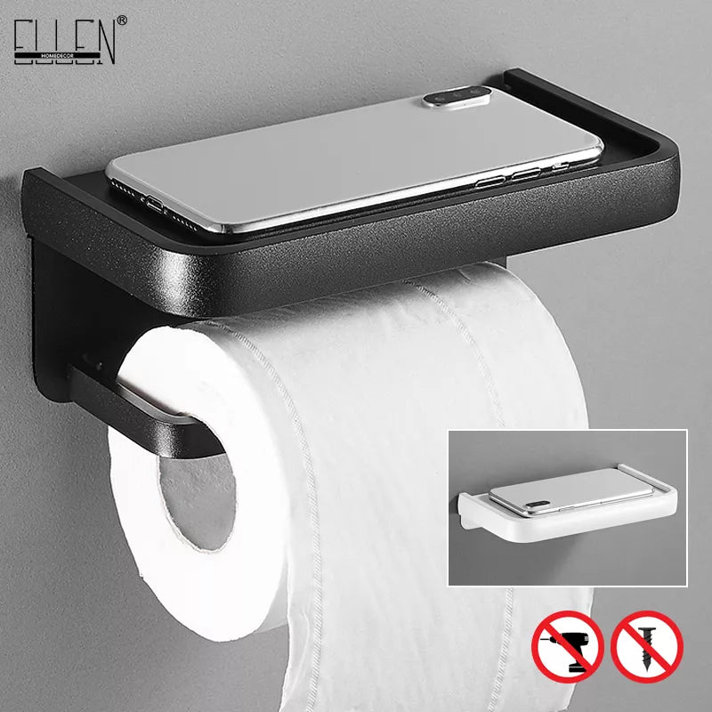 ELLEN Black Toilet Paper Holder with Storage Shelf - Multifunctional Roll Paper Holder EL609