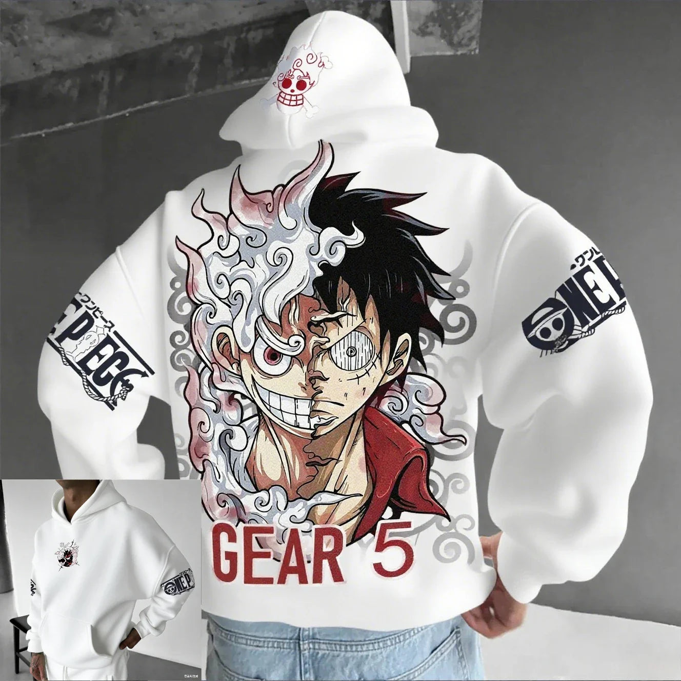 One Piece Luffy Gear 5 Nika Hoodie – Anime Streetwear Pullover Sweatshirt for Men & Women