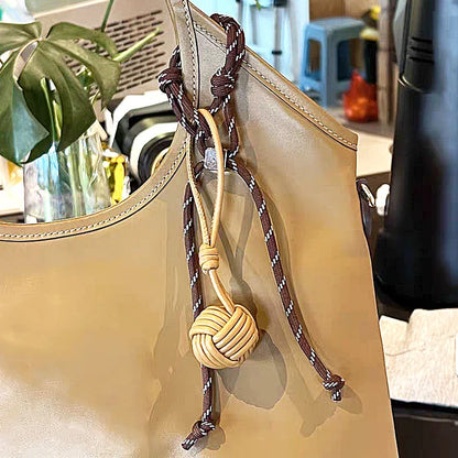 Luxury PU Leather Handmade Weave Ball Bag Pendant – Fashionable Handbag Charm Accessory, Creative Decorative Keychain Gift for Women