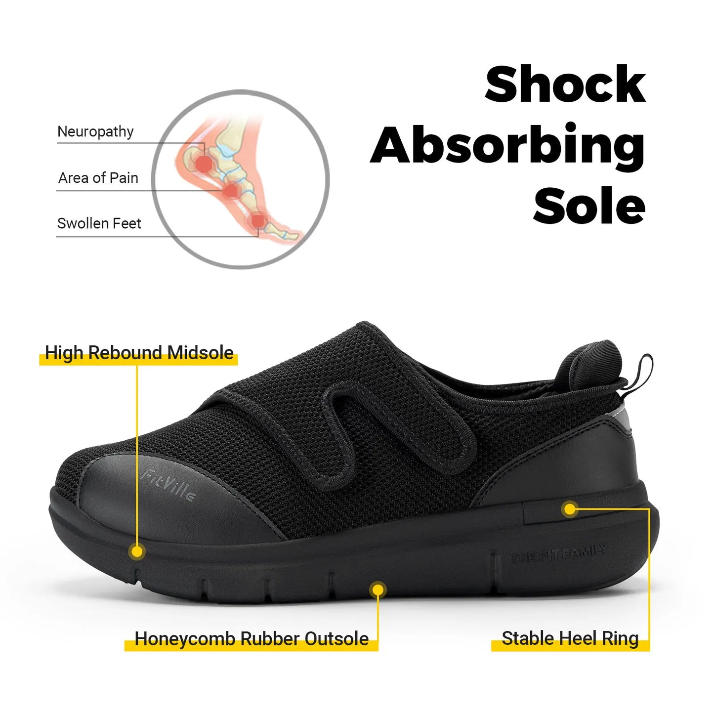 FitVille Men’s Extra Wide 4E Diabetic Walking Shoes, Orthopedic Adjustable Comfort Shoes for Swollen Feet with Arch Support & Cushioning