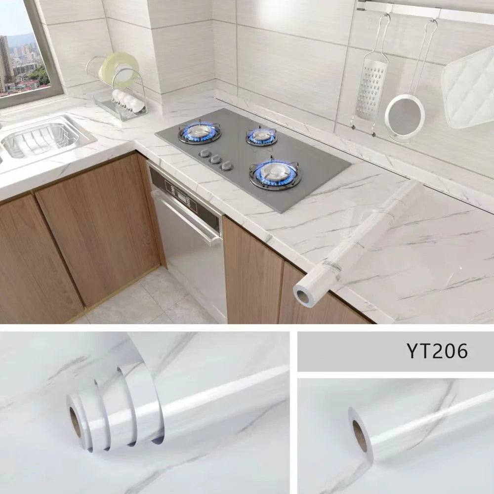 40cm PVC Marble Wall Sticker - Waterproof Oil-Resistant Self-Adhesive Kitchen Decor