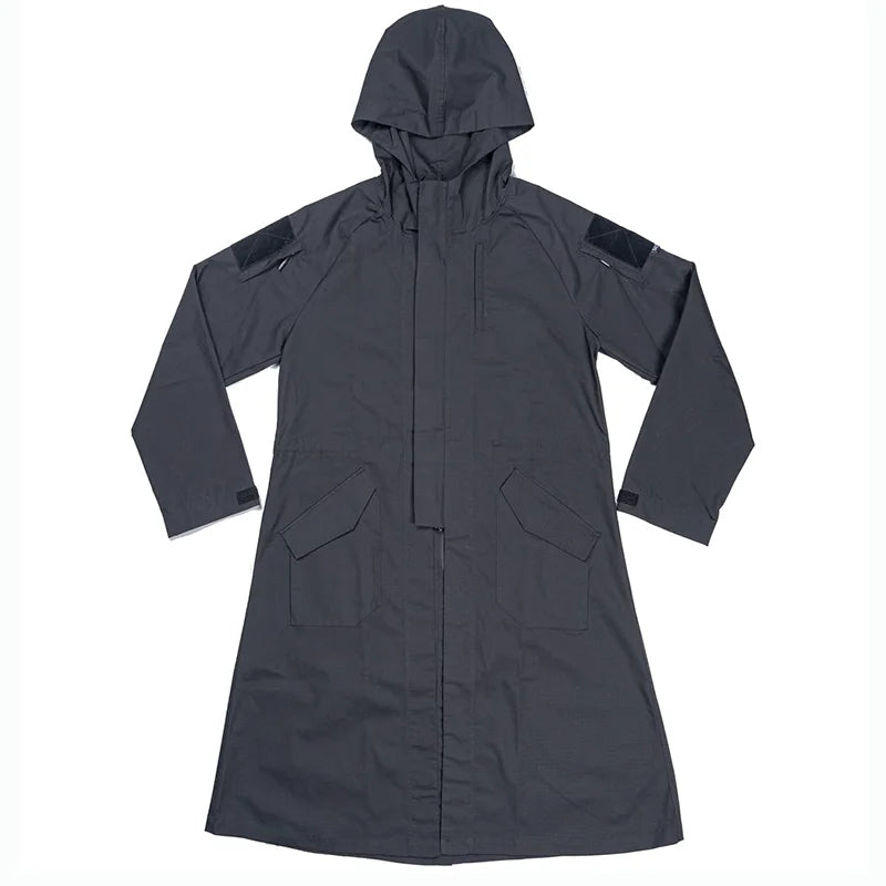 Polyester-Cotton Long Tactical Trench Coat – Hooded Outdoor Hunting & Cosplay Jacket