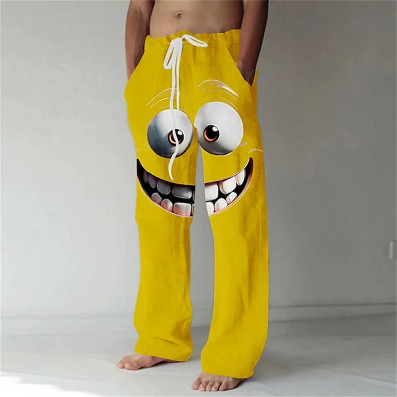 Men's 3D Facial Expression Pants - Trendy Wide-Leg Printed Casual Trousers