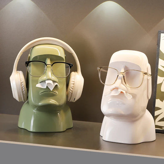 Miniso Moai Stone Statue Tissue Box & Glasses Holder – Multifunctional Home Decor Stand