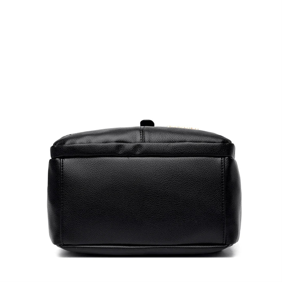 Luxury Leather Backpack for Women - Vintage Black Daypack, Casual School Bag for Girls, Mochila Rucksack Style