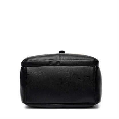 Luxury Leather Backpack for Women - Vintage Black Daypack, Casual School Bag for Girls, Mochila Rucksack Style