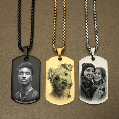 Personalized Custom Photo & Message Necklace Pendant Keychain - Engraved Dog Tag, Customized Photo Necklace, Christmas Gift